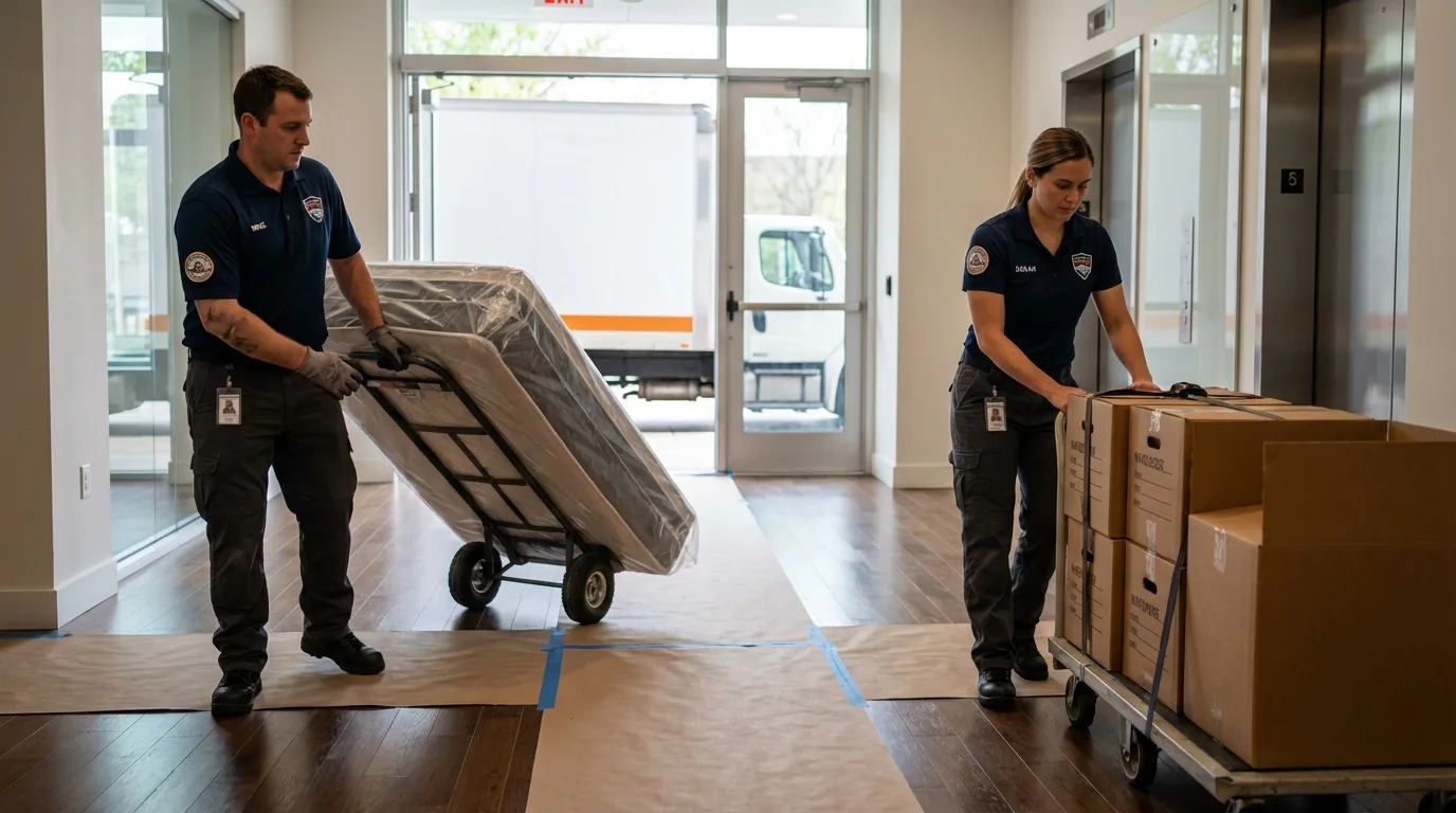 Professional apartment movers loading elevator in Colstrip, MT