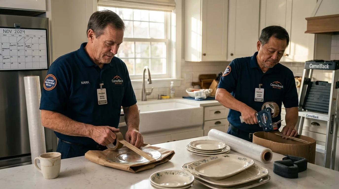 Professional crew packing kitchen dishware in Colstrip, MT